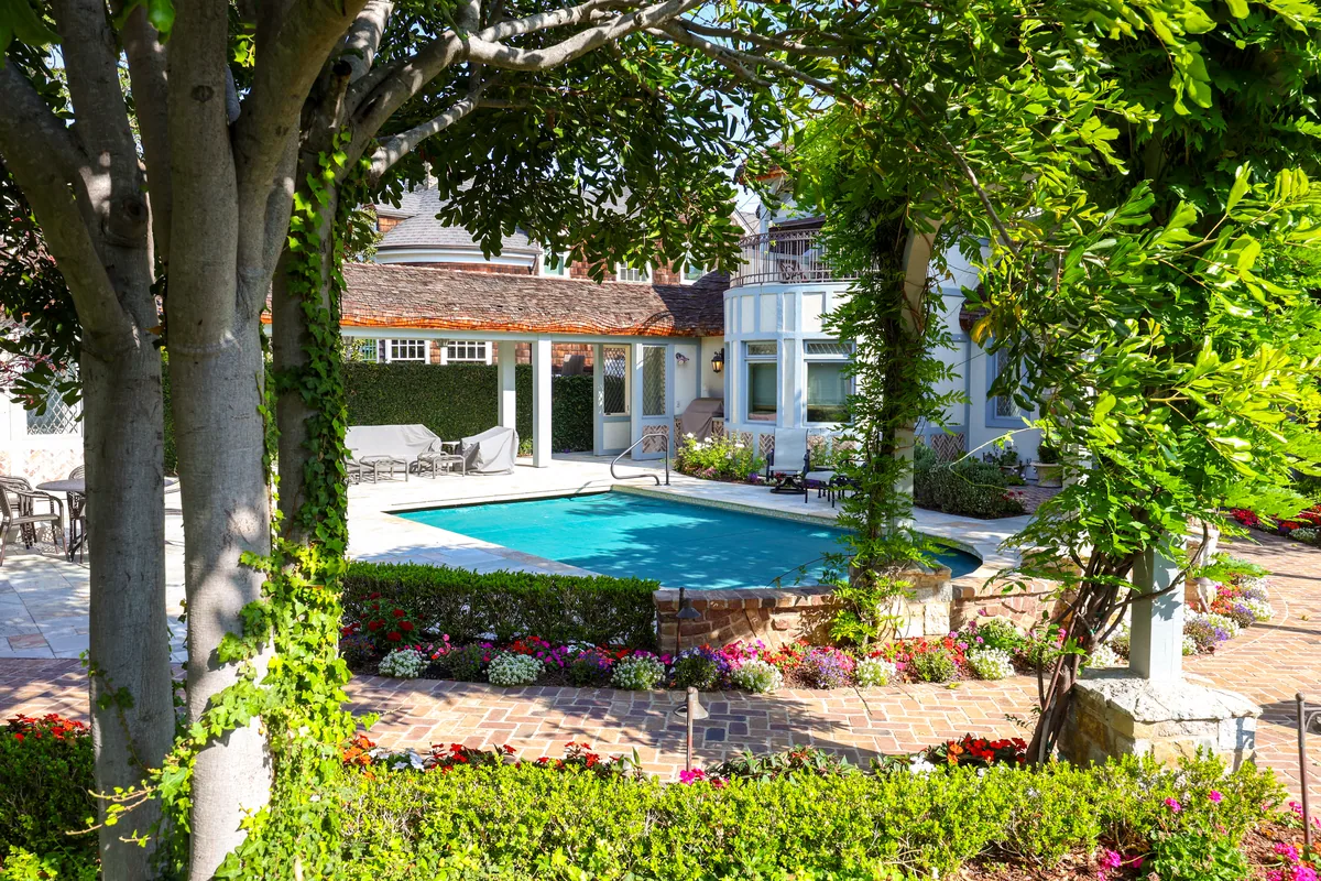 Pool with vine pergola at a Point Loma estate