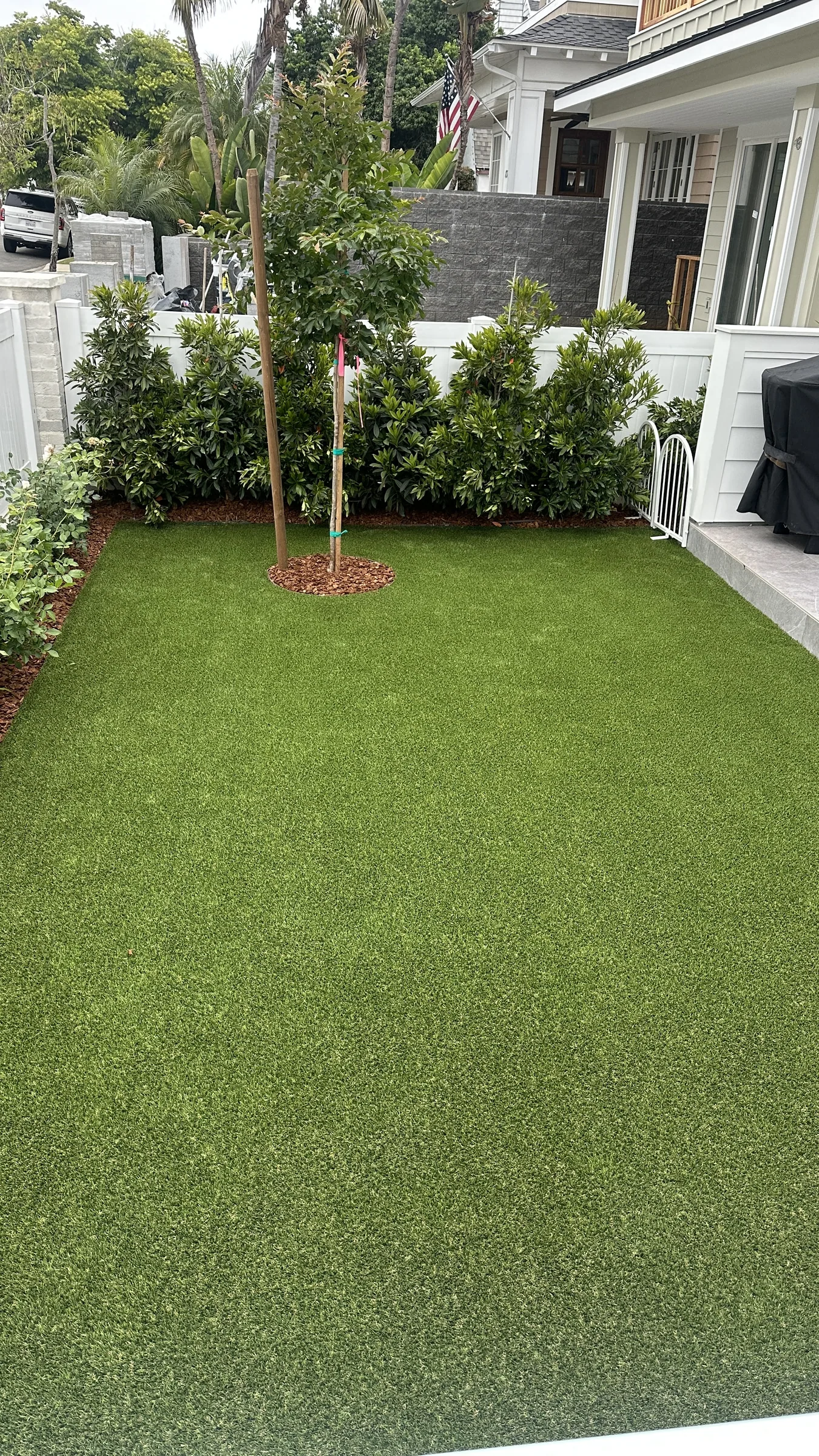 Fresh artificial turf installation in a Coronado front yard